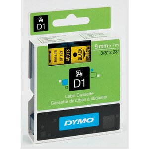 Ruban d'étiquettes Dymo 40918 - 9 mm Largeur - Rectangle - Transfert thermique - Brillant - Noir, Jaune
