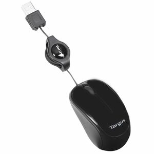 Targus AMU75EU Travel Mouse - USB - Optical/BlueTrace - Black - Cable - 1000 dpi - Scroll Wheel - Symmetrical