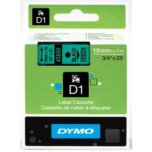 Ruban d'étiquettes Dymo - 19 mm Largeur x 7 m Longueur - Rectangle - Transfert thermique - Noir, Vert