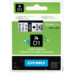 Ruban d'étiquettes Dymo 45803 - 19 mm Largeur - Permanent Adhésif - Rectangle - Transfert thermique - Blanc, Noir - 1 Unité