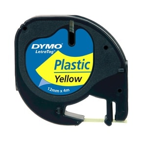 Dymo LetraTag 91202 Label Tape - 12 mm Width - Rectangle - Yellow - Plastic