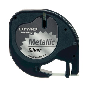 Dymo Label Tape - 12 mm Width x 4 m Length - Rectangle - Metal Silver