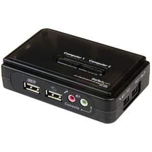 StarTech.com 2 Port Black USB KVM Switch Kit with Audio and Cables - Dual Port Desktop USB VGA KVM Switch - 2 Computer(s) 