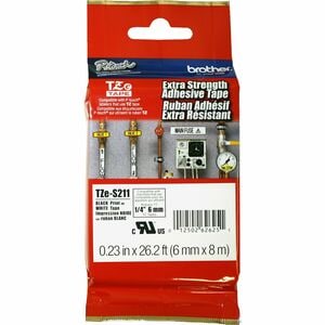 Brother P-touch TZES211 Label Tape - 6.35 mm Width - White - Polyethylene - Laminated - 1 Each