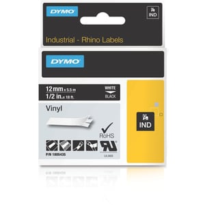 Dymo 1805442 ID Label - 6.35 mm Width - Permanent Adhesive - Thermal Transfer - White - Polyester