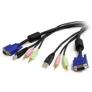StarTech.com 6 ft 4-in-1 USB VGA KVM Switch Cable with Audio - 1 x Type B Male Keyboard/Mouse, 1 x HD-15 Male VGA, 2 x Min