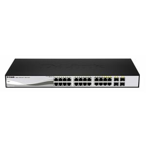 28-Port Gigabit WebSmart PoE Switch with 24 RJ45 and 4 SFP Ports. PoE budget 193W.