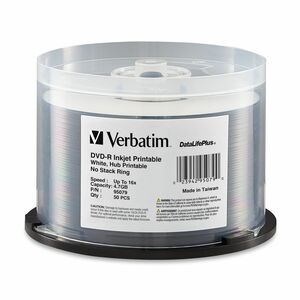 Verbatim DataLifePlus DVD Recordable Media - DVD-R - 16x - 4.70 GB - 50 / Pack - White - 120mm - Printable