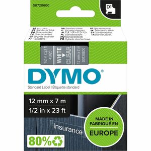 Mehrzwecketikett Dymo 45020 - 12 mm Breite - Rechteck - Thermotransfer - Glänzend - Transparent, Weiß - 1 Each