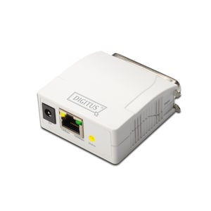 Digitus Fast Ethernet Print Server, Parallel. Produktfarbe: Weiß, LED-Anzeigen: LAN, Status, Ursprungsland: Taiwan. Networ