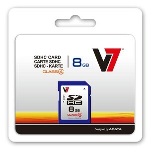 V7 VASDH8GCL4R-2E 8 GB Class 4 SDHC - 1 - 10 MB/s Read - 4 MB/s Write - 5 Year Warranty