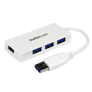 StarTech.com Portable 4 Port SuperSpeed Mini USB 3.0 Hub - 5Gbps - White - Add four external USB 3.0 ports to your noteboo
