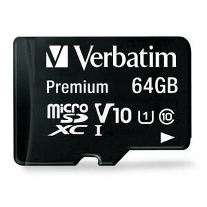 Verbatim 64 GB Class 10/UHS-I (U1) V10 microSDXC - 1 Each - TAA Compliant - 90 MB/s Read
