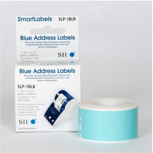 Seiko SLP-1BLB Address Label - 28 mm Width x 89 mm Length - Rectangle - Direct Thermal - Blue - 130 / Roll - 2 / Box