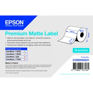 Etiquette polyvalente Epson Premium - 102 mm Largeur x 51 mm Longueur - Permanent Adhésif - Rectangle - Jet d'encre - Blan