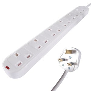connektgear Power Strip - 6 x BS 1363/A - 2m Cord - 13 A Current - 230 V AC Voltage - Wall Mountable - White