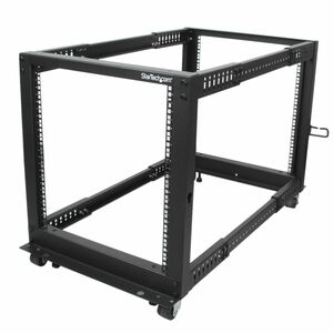 StarTech.com 4-Post 12U Mobile Open Frame Server Rack, 19" Network Rack with Casters, Rolling Rack for Computer/AV/Data/IT