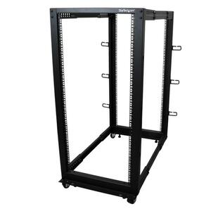 StarTech.com 25U Adjustable Depth Open Frame 4 Post Server Rack w/ Casters / Levelers and Cable Management Hooks - Steel, 