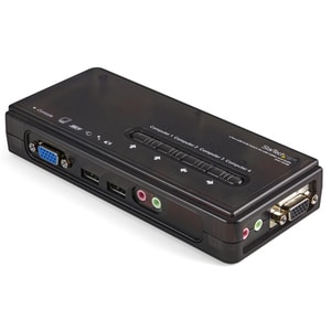 4 Port Black USB KVM Switch Kit with Cables and Audio - desktop KVM Switch - VGA KVM Switch - USB KVM Switch 4 Port (SV411