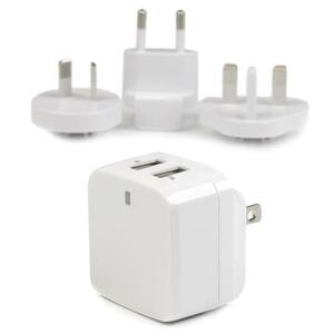CARGADOR DE PARED USB 2 PUERTOS BLANCO VIAJES 110V 220V