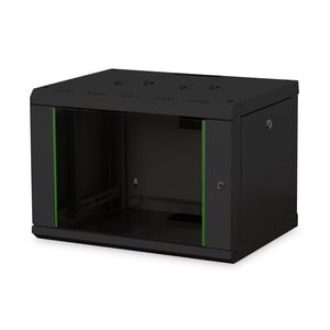 Digitus SoHo 7U Wall Mountable Rack Cabinet for LAN Switch - 482.60 mm Rack Width - Black Powder Coat - Steel, Glass