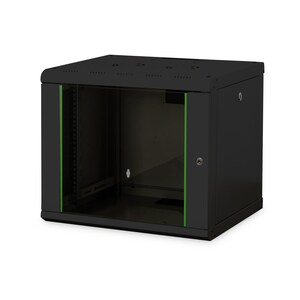 Digitus SoHo 9U Wall Mountable Rack Cabinet for LAN Switch - 482.60 mm Rack Width - Black Powder Coat - Steel, Glass - 60 