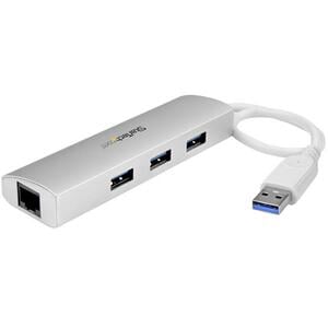 StarTech.com 3-Port USB Hub with Ethernet, USB-A Ports, Gigabit Ethernet/GbE, USB 5Gbps, Bus-Powered, Portable Laptop USB 