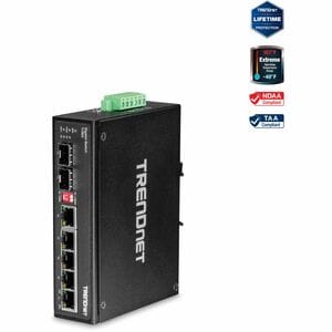 6-port hardened Industrial Gigabit Switch (5 Gigabit / 1 shared SFP / 1 dedicated SFP)