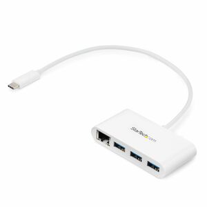 StarTech.com 3 Port USB C Hub with Gigabit Ethernet - USB-C to 3x USB-A - USB 3.0 - White - USB Hub with GbE - USB-C to US