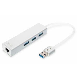 Digitus USB/Ethernet Combo Hub - USB Type A - Notebook, Printer, Flash Drive - 3 Total USB Port(s) - 3 USB 3.0 Port(s)1 Ne
