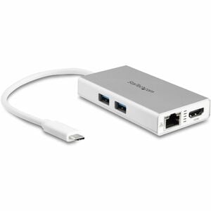 StarTech.com USB C Multiport Adapter - Aluminum - Power Delivery (USB PD) - USB C to Gigabit Ethernet / 4K HDMI / USB 3.0 