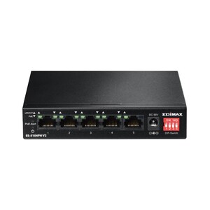 Switch a 5 porte fast Ethernet con 4 porte PoE+ e switch DIP