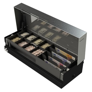 apg Cash Drawer - 4 Bill - 8 Coin - 1 Media Slot - 2 Lock Position - Printer Driven - Steel, ABS Plastic - Black - 100 mm 