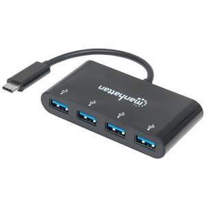 Manhattan USB-C Dock/Hub, Ports (x4): USB-A (x4), 5 Gbps (USB 3.2 Gen1 aka USB 3.0), USB powered (no external power supply