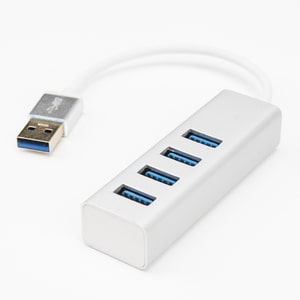 Rocstor Premium Portable 4 Port SuperSpeed Mini USB 3.0 Hub - Aluminum Silver - USB - External - 4 USB Ports Female - 4 US