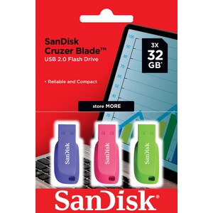SanDisk Cruzer Blade 32 GB USB 2.0 Typ A Flash-Laufwerk - Blau, Rosa, Grün - 128-bit AES - 3 / Pack