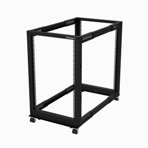 StarTech.com 4-Post 18U Mobile Open Frame Server Rack, 19" Network Rack with Casters, Rolling Rack for Computer/AV/Data/IT