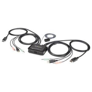 2 Port DisplayPort KVM Switch - 4K 60Hz - Compact Dual Port UHD DP 1.2 USB Desktop KVM Switch with 4ft Cables & Audio - Bu