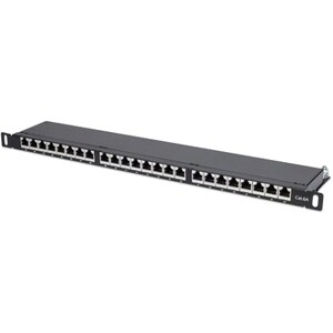 Patch Panel, Cat6a, FTP, 24-Port, 19" , 0.5U, Shielded, 90° Top-Entry Punch Down Blocks, Black - 24 x RJ-45 - Desktop