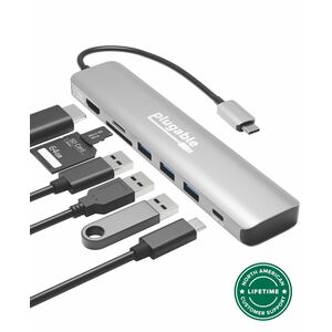 Plugable USB-C Hub 7-in-1, Driverless USB C Hub - 4K 60Hz HDMI for Single Display, 3 USB 3.0, SD & microSD Card Reader, 10