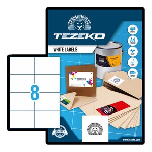 TEZEKO Multipurpose Label - Rectangle - Inkjet, Laser - White - Paper - 8 / Sheet - 100 Total Sheets - 800 / Box