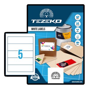 TEZEKO Multipurpose Label - Rectangle - Inkjet, Laser - White - Paper - 5 / Sheet - 100 Total Sheets - 500 / Box