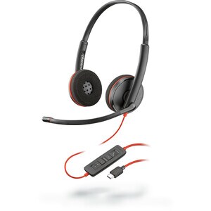 Plantronics Blackwire C3220 有线 头戴式 立体声 耳机 - 黑 - 双声道 - 上耳式 - 20 Hz 到 20 kHz - 降噪 麦克风 - A 型 USB