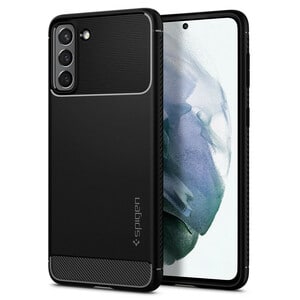 Spigen Rugged Armor Rugged Case for Samsung Galaxy S21 5G, Galaxy S21 Smartphone - Textured with Carbon Fiber - Matte Blac