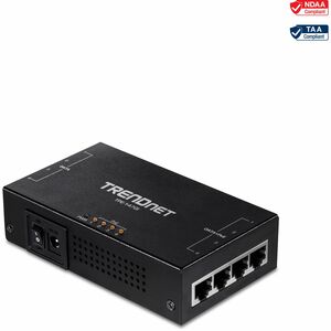 TRENDnet TPE-147GI PoE Injector - TAA Compliant - 120 V AC, 230 V AC Input - 55 V DC, 1.30 A Output - 4 x Gigabit Ethernet