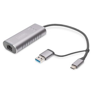 Digitus DN-3028 USB/Ethernet-Hub - USB 3.1 Typ C, USB 3.0 Typ A - Extern - Grau - 1 Netzwerk (RJ-45) Anschluss/Anschlüsse 