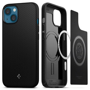 Spigen Mag Armor Case for Apple iPhone 13 Smartphone - Matte Black - Matte - Thermoplastic Polyurethane (TPU), Polycarbona