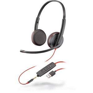 Plantronics Blackwire C3225 有线 头戴式 立体声 耳机 - 黑 - 双声道 - 上耳式 - 20 Hz 到 20 kHz - 降噪 麦克风 - A 型 USB, 迷你手机（3.5毫米）