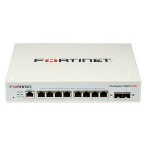 FortiSwitch 108F-FPOE L2+ management switch with 8xGE + 2xSFP + 1xRJ45 console and automatic limited 130W POE