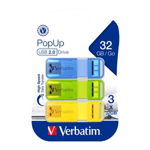 POP-UP USB 2.0 32GB TRIPLE PACK - ASSORTED BRIGHT COLOURS